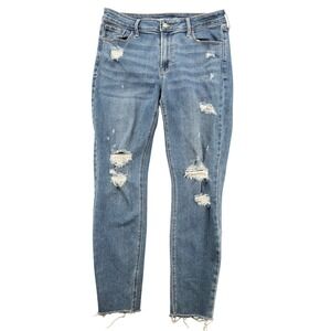 Old Navy Rockstar Super Skinny Distressed Mid Rise Jeans Blue Womens 12 Tall